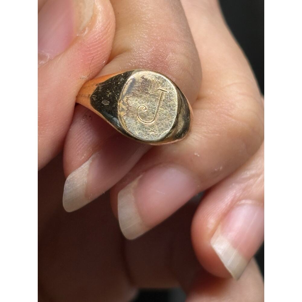 10K Yellow Gold Filled Oval Signet Ring Engraved Initial J Size 3.5 For Child - Picture 4 of 8